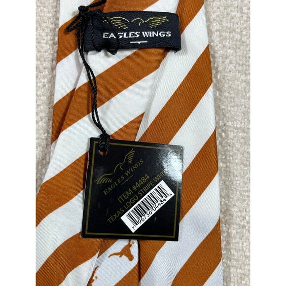 NWT Eagle’s Wing Men’s Burnt Orange White Striped UT Longhorns Silk Tie 60″ - Picture 5 of 10